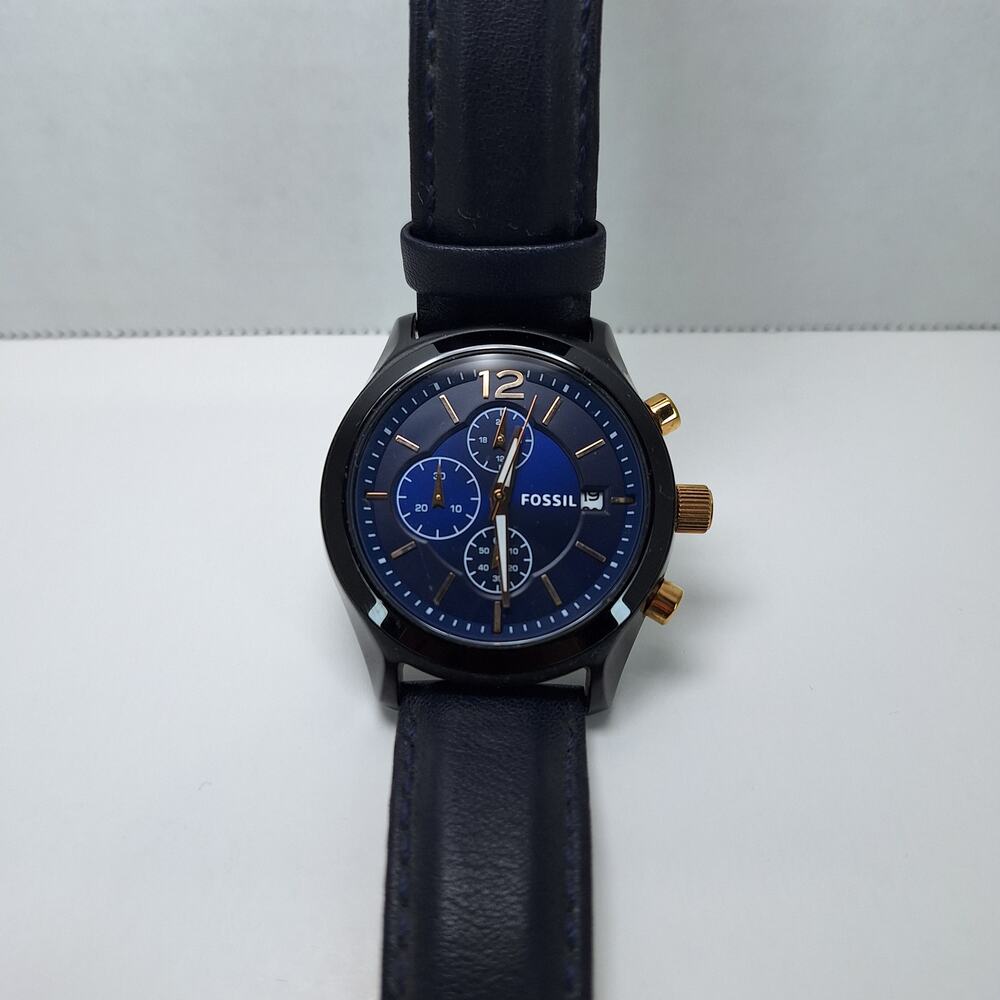 Fossil Blue Watch Men's Blue Dial Leather Chronograph BQ2036 - Needs New Battery